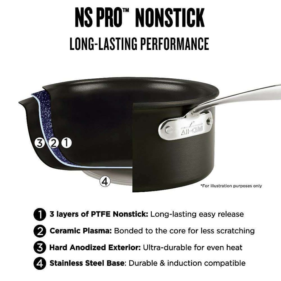 All-Clad Ns Pro Nonstick Cookware, Essential Pan, 6 Quart With Lid Saute Pans