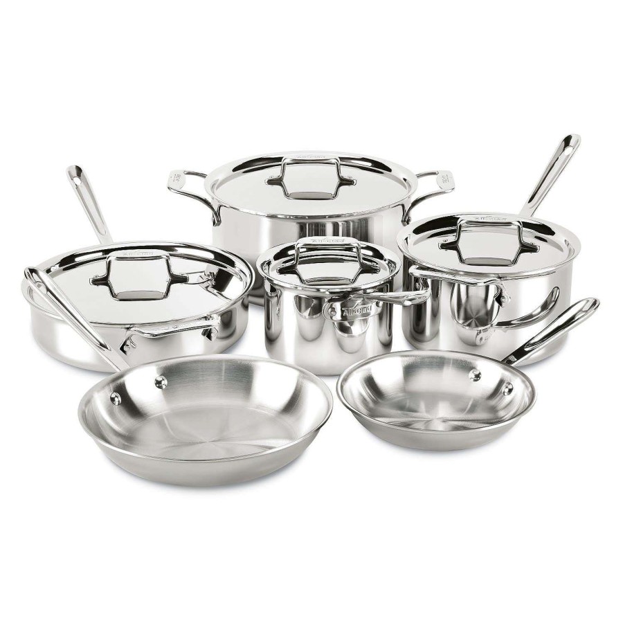 All-Clad D5 Stainless Polished 5-Ply Bonded Cookware Set, 10 Piece Set Cookware Sets