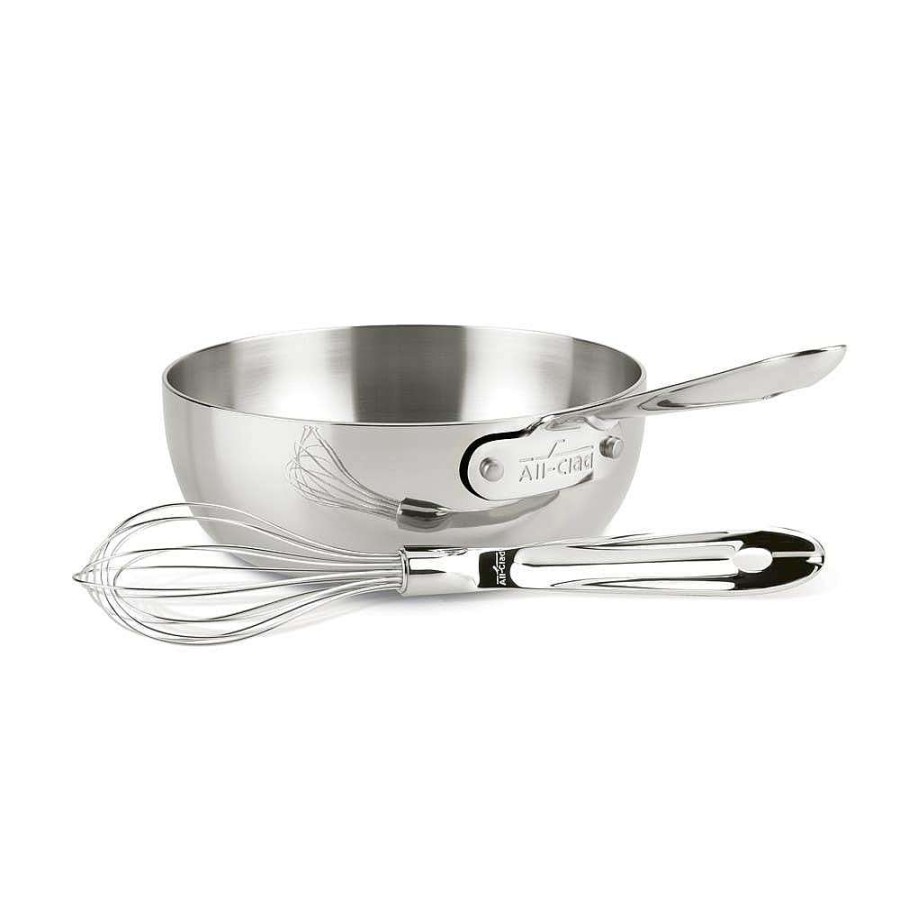 All-Clad D3 Stainless 3-Ply Bonded Cookware, Saucier With Whisk, 2 Quart Sauce Pans & Sauciers