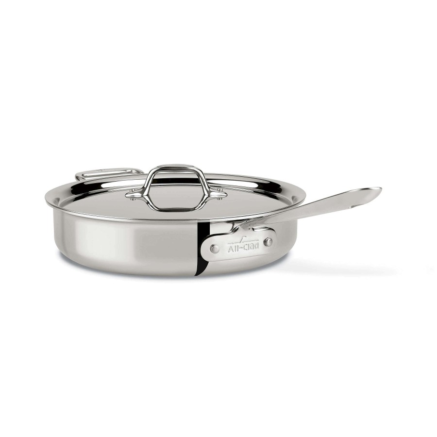 All-Clad D3 Stainless 3-Ply Bonded Cookware, Saute Pan With Lid, 3 Quart Saute Pans