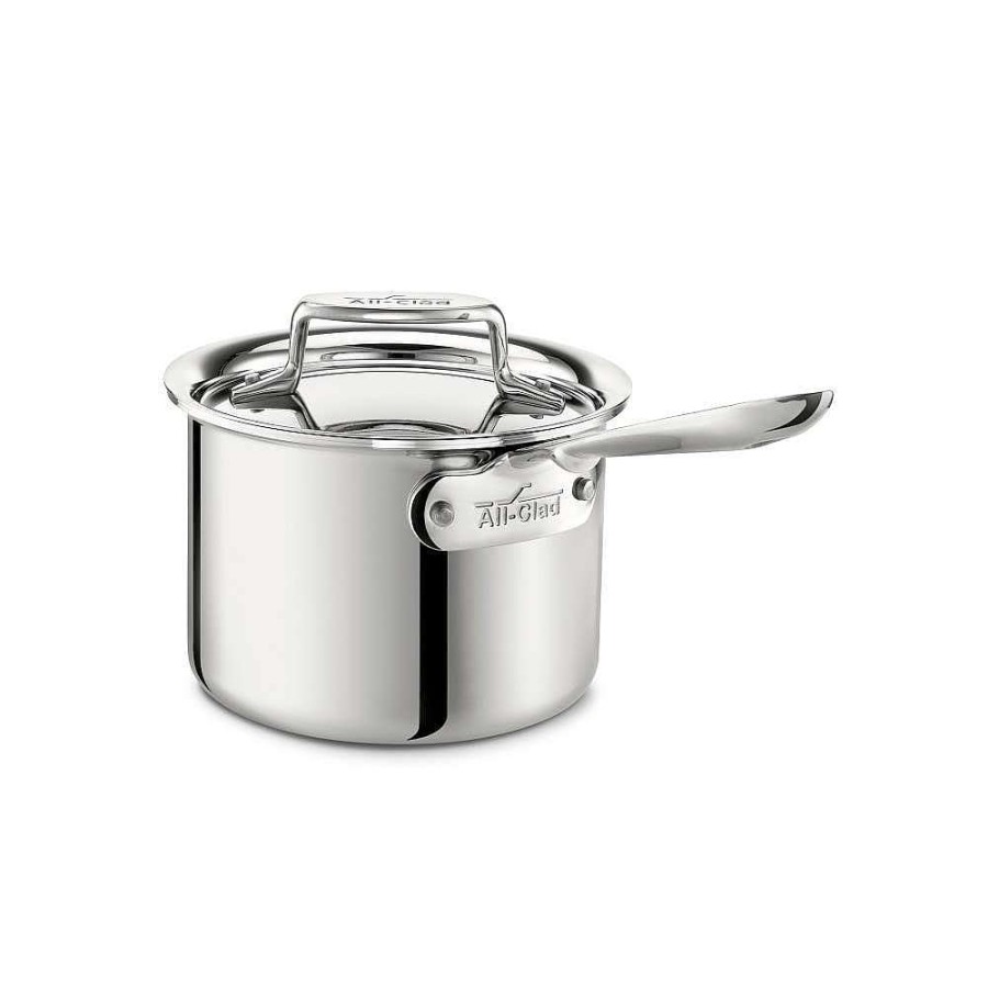 All-Clad D5 Stainless Polished 5-Ply Bonded Cookware, Sauce Pan With Lid, 2 Quart Sauce Pans & Sauciers