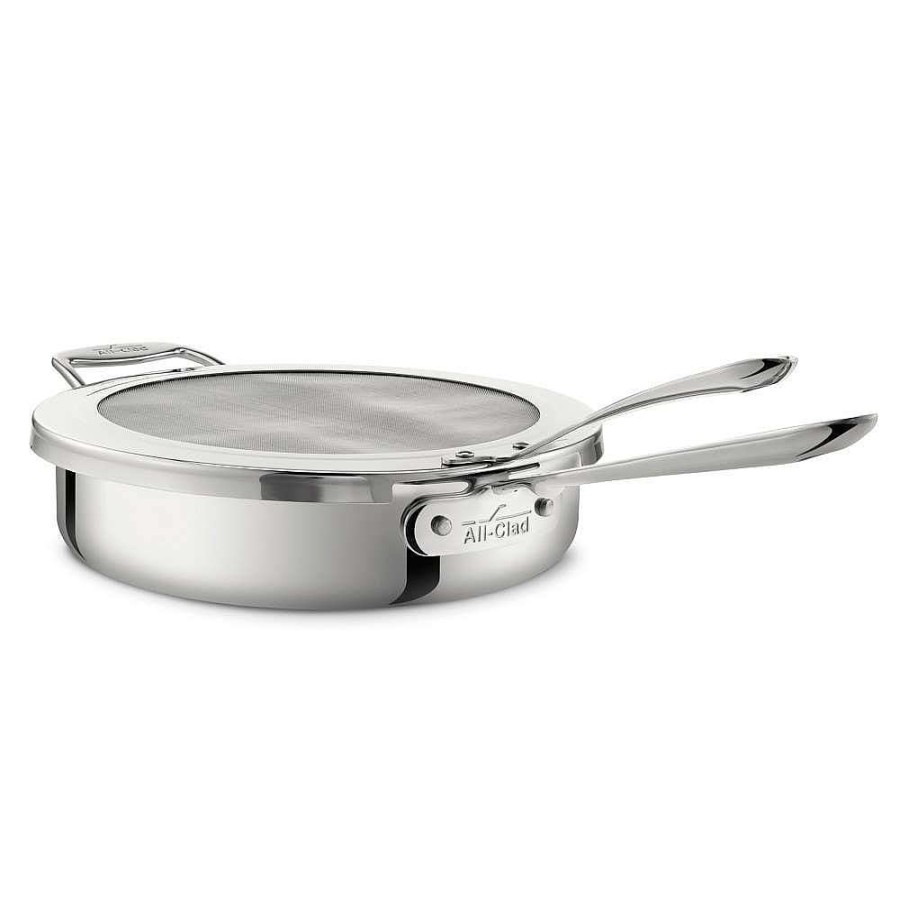 All-Clad D5 Stainless Polished 5-Ply Bonded Cookware, Chicken Fryer With Screen, 4 Quart Fry Pans & Skillets