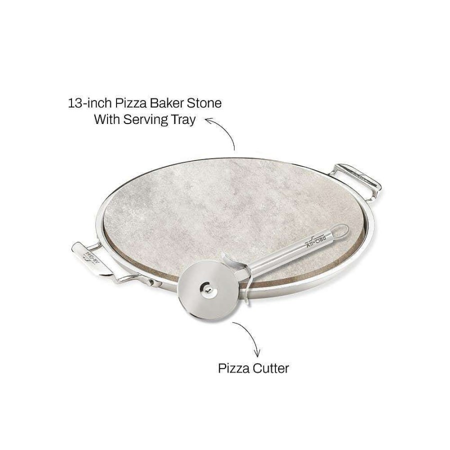 All-Clad Gourmet Accessories, 13-Inch Pizza Baker Stone With Serving Tray & Pizza Cutter Kitchen Accessories