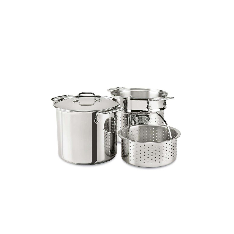 All-Clad Gourmet Accessories, Stainless Steel Multi-Pot With Lid, Perforated Insert And Steaming Insert, 8 Quart Specialty Cookware